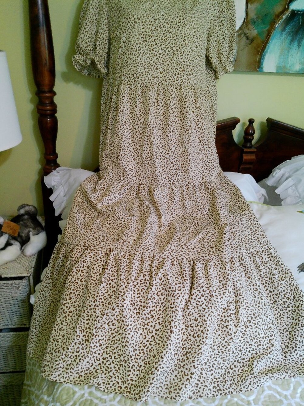Pretty Garden Dress Women's MED Animal Print Maxi Tiered Cottage Core Prairie